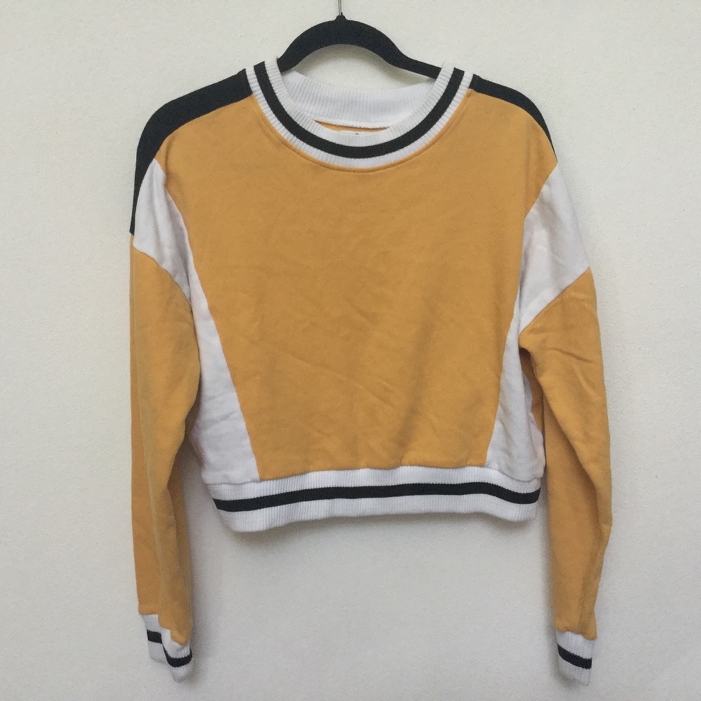 Hollister Yellow, Black, White Colorblock Cropped Sweater Size Small Preppy Fall